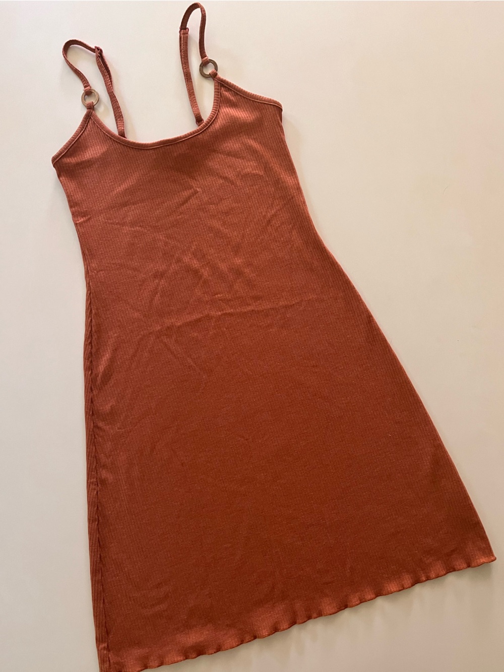 ASOS Ribbed Mini Dress in Rust with Strap Detail, Size 2, Excellent Condition